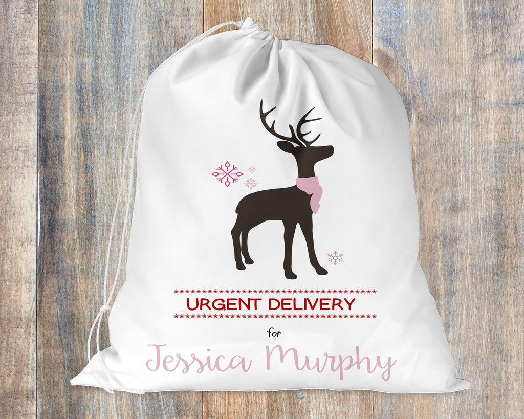 Santa Sack Urgent Delivery Reindeer - PINK