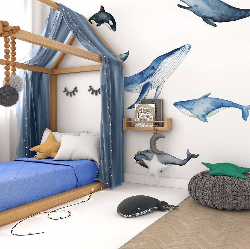 Watercolour Whales Wall Decal SET